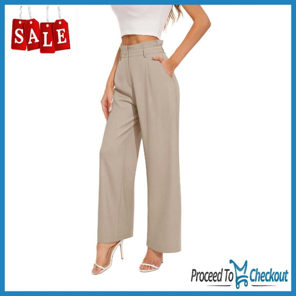 Wide Leg Work Pants High Waisted Paper Bag Waist Professional Trousers